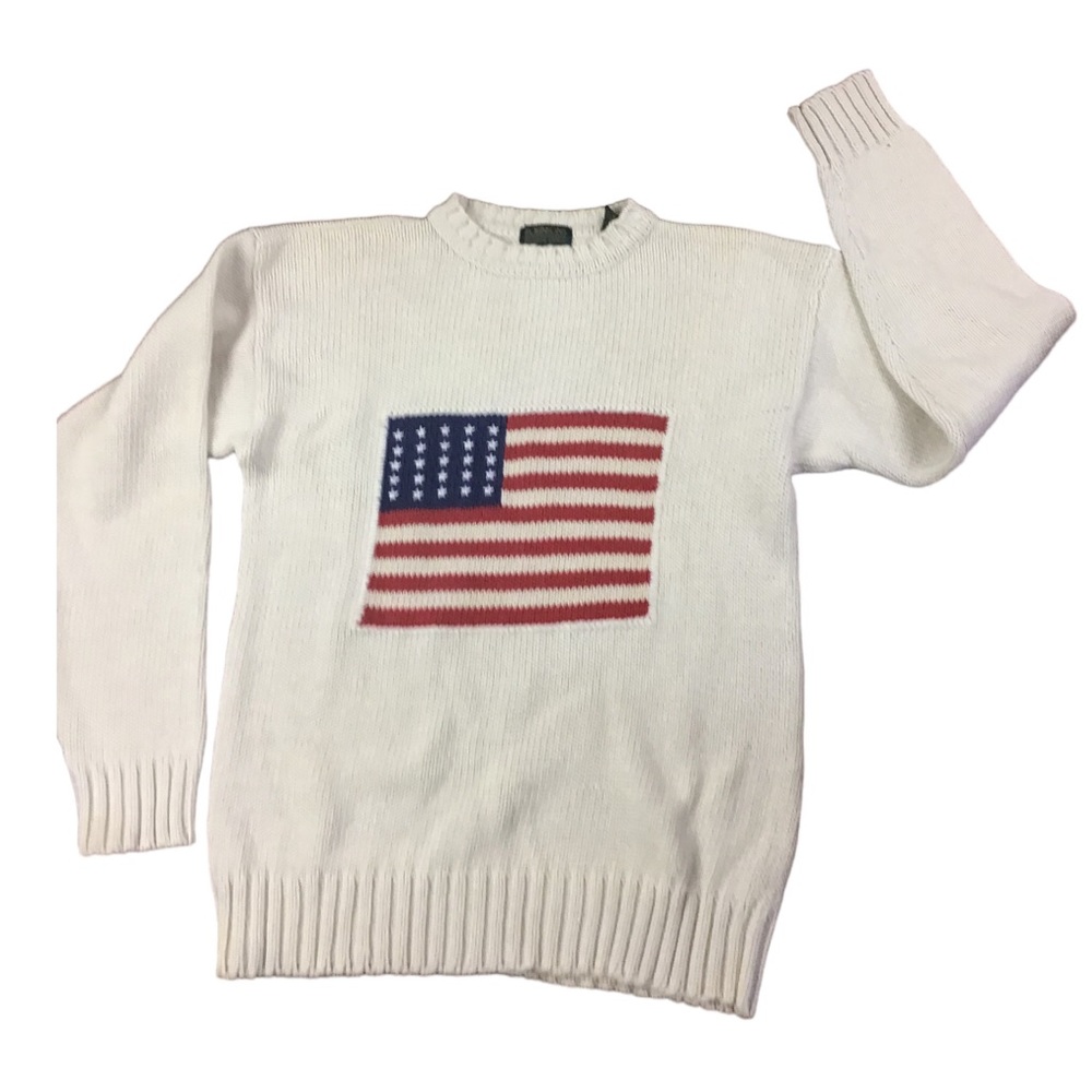 Men's White Crewneck Sweater with Flag Graphic